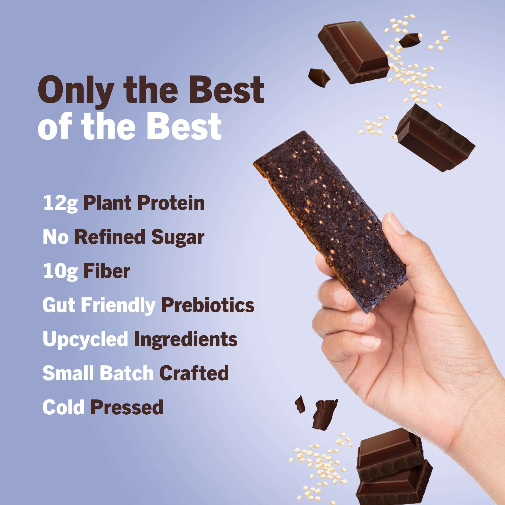 Dark Chocolate Crunch bar, a rectangular dark brown treat with a rough, speckled surface and visible crunchy bits