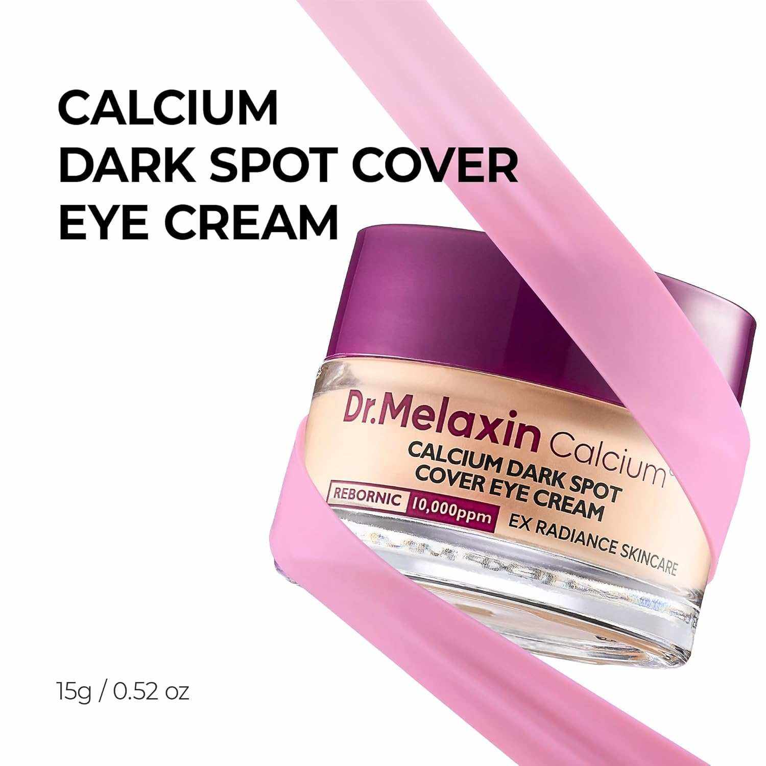 Dark Spot Cover calcium eye cream with beige tone in glass jar and purple lid featuring smooth texture
