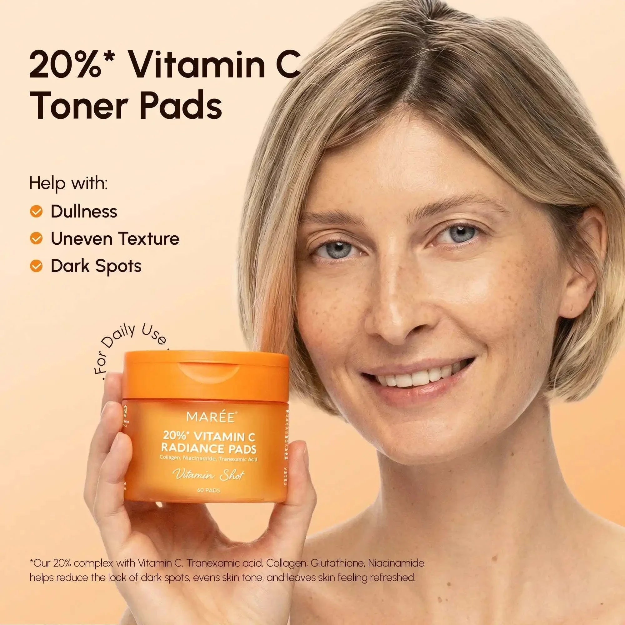 Marée vitamin c radiance pads for dark spot fading and skin brightening
