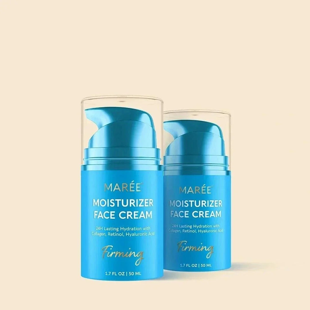Marée deep moisture collagen face cream jar with smooth skin background