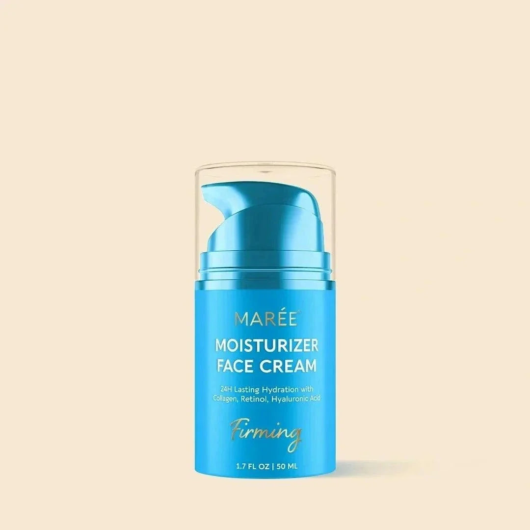 Deep moisture collagen face cream jar with smooth skin background