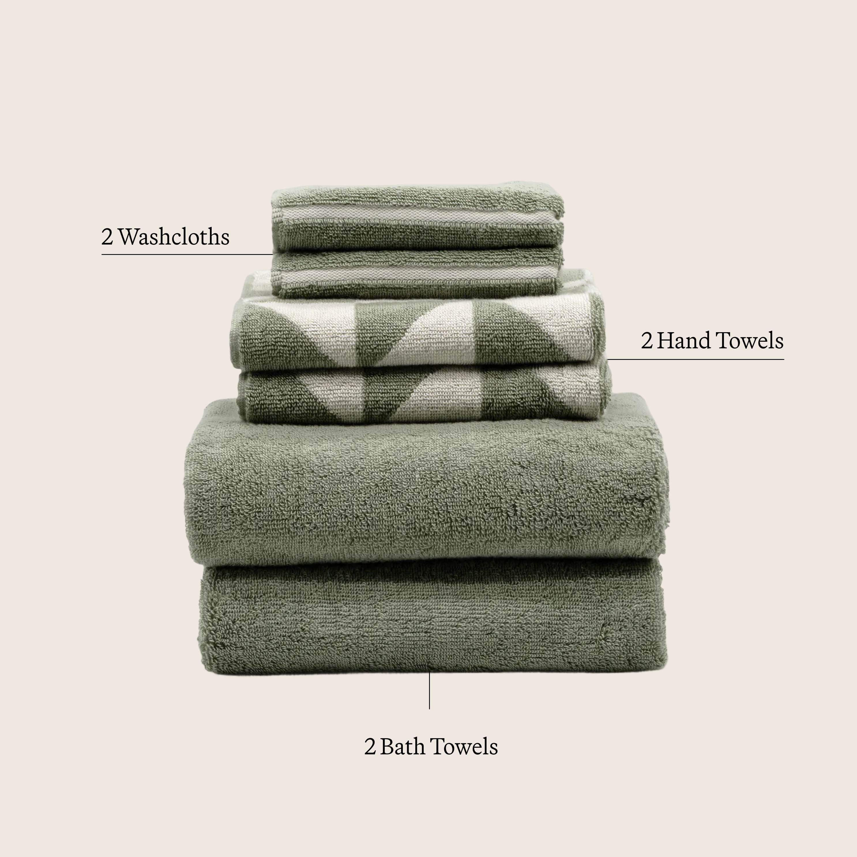 Deia Australian cotton towels set with washcloths and hand towels