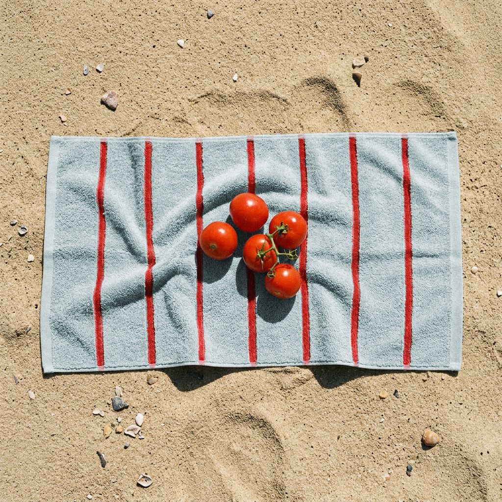 Deia Australian Cotton towel in pale blue with bold red vertical stripes and a soft, textured surface
