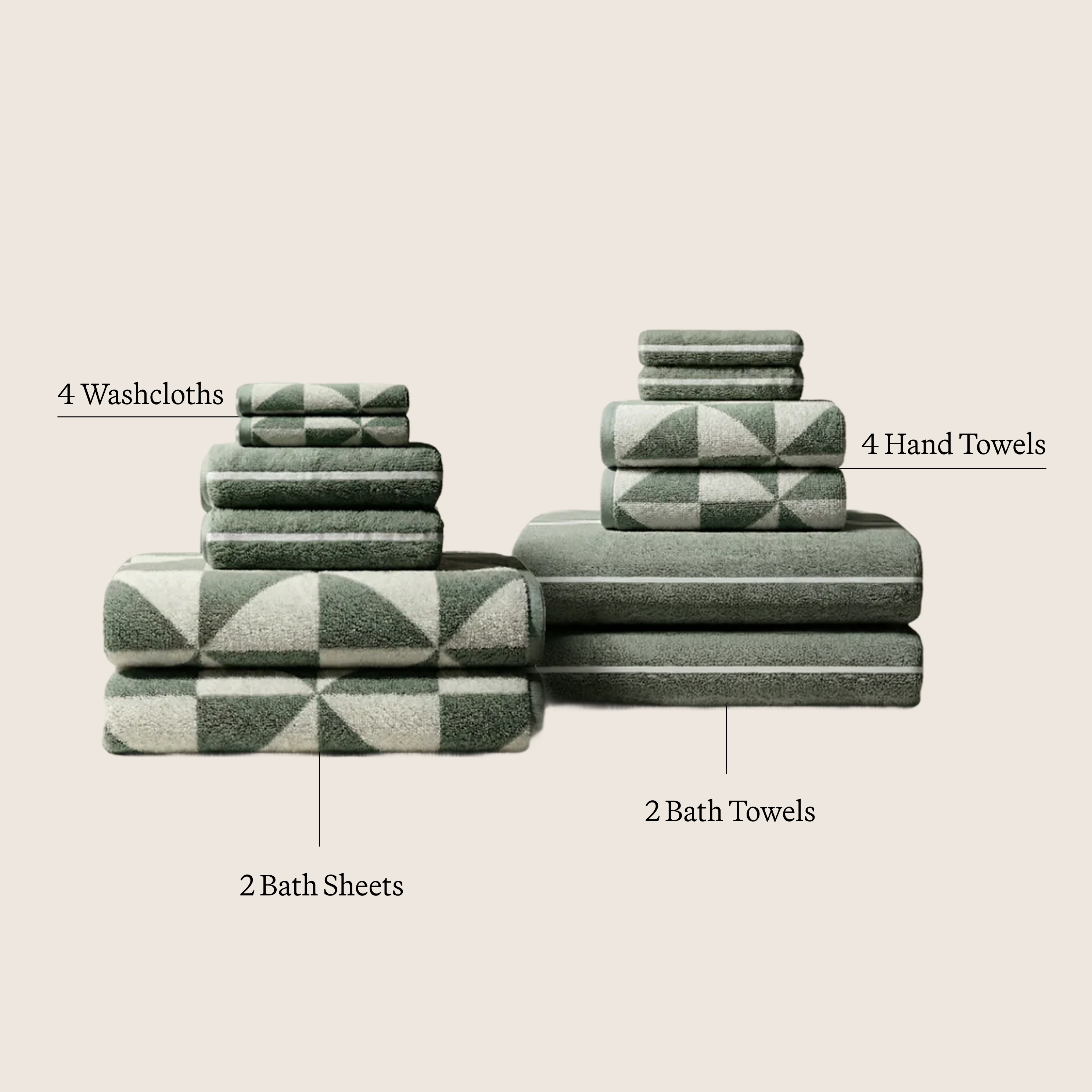 Deia Australian cotton towels set with washcloth, hand towel, and bath towel