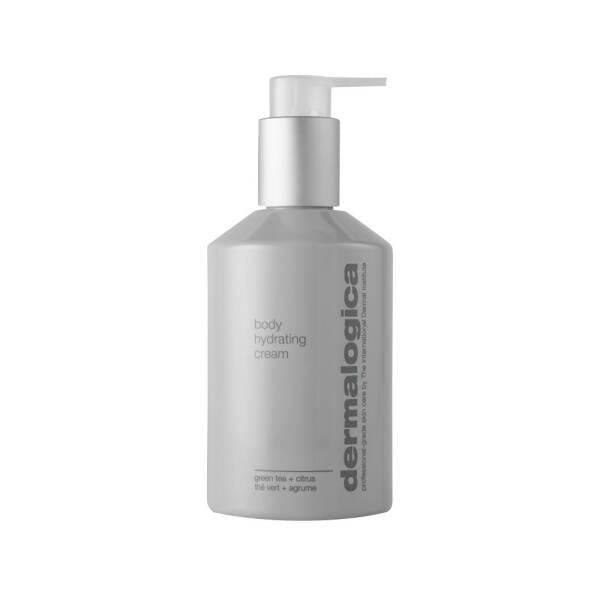 Dermalogica Body Hydrating Cream in a silver pump bottle with minimalist lettering and 295ml capacity