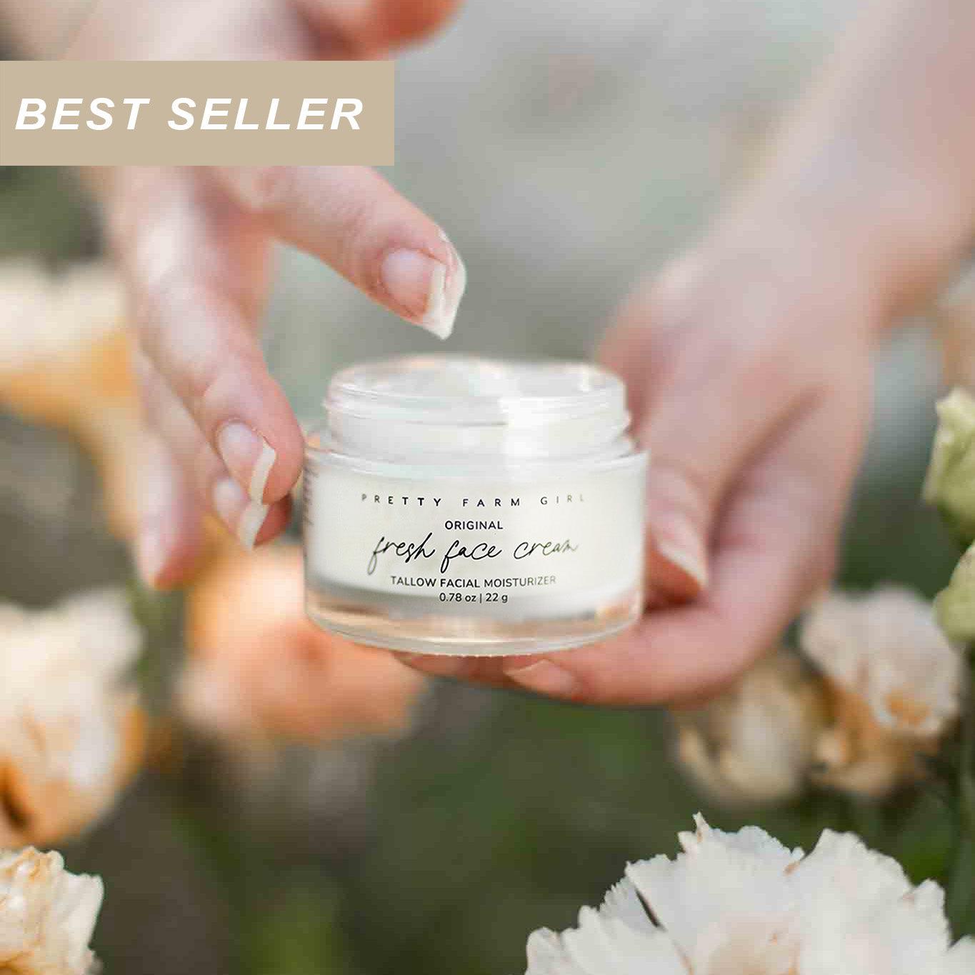 Double Cleansing Anti Aging Kit featuring a clear glass jar of white Fresh Face Cream moisturizer