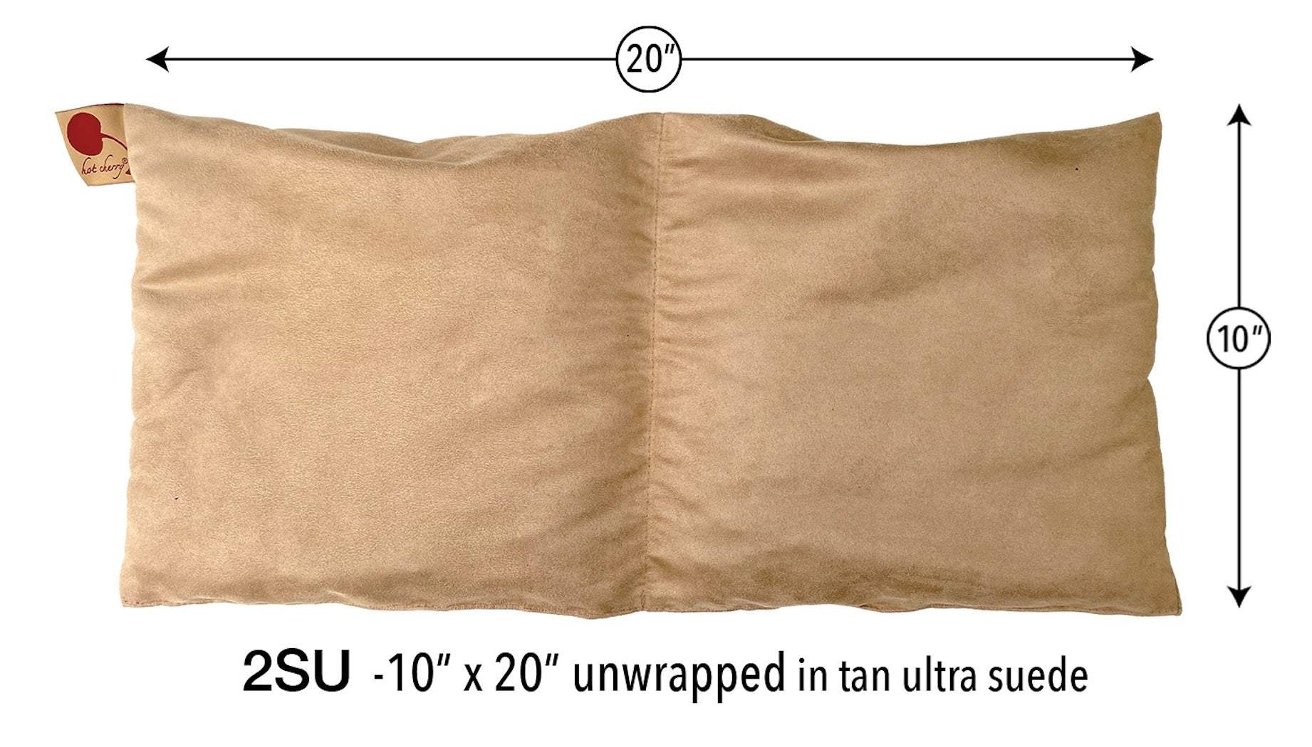 Double Square Cherry Stone Pillow in tan ultra-suede, with a soft rectangular shape and center seam