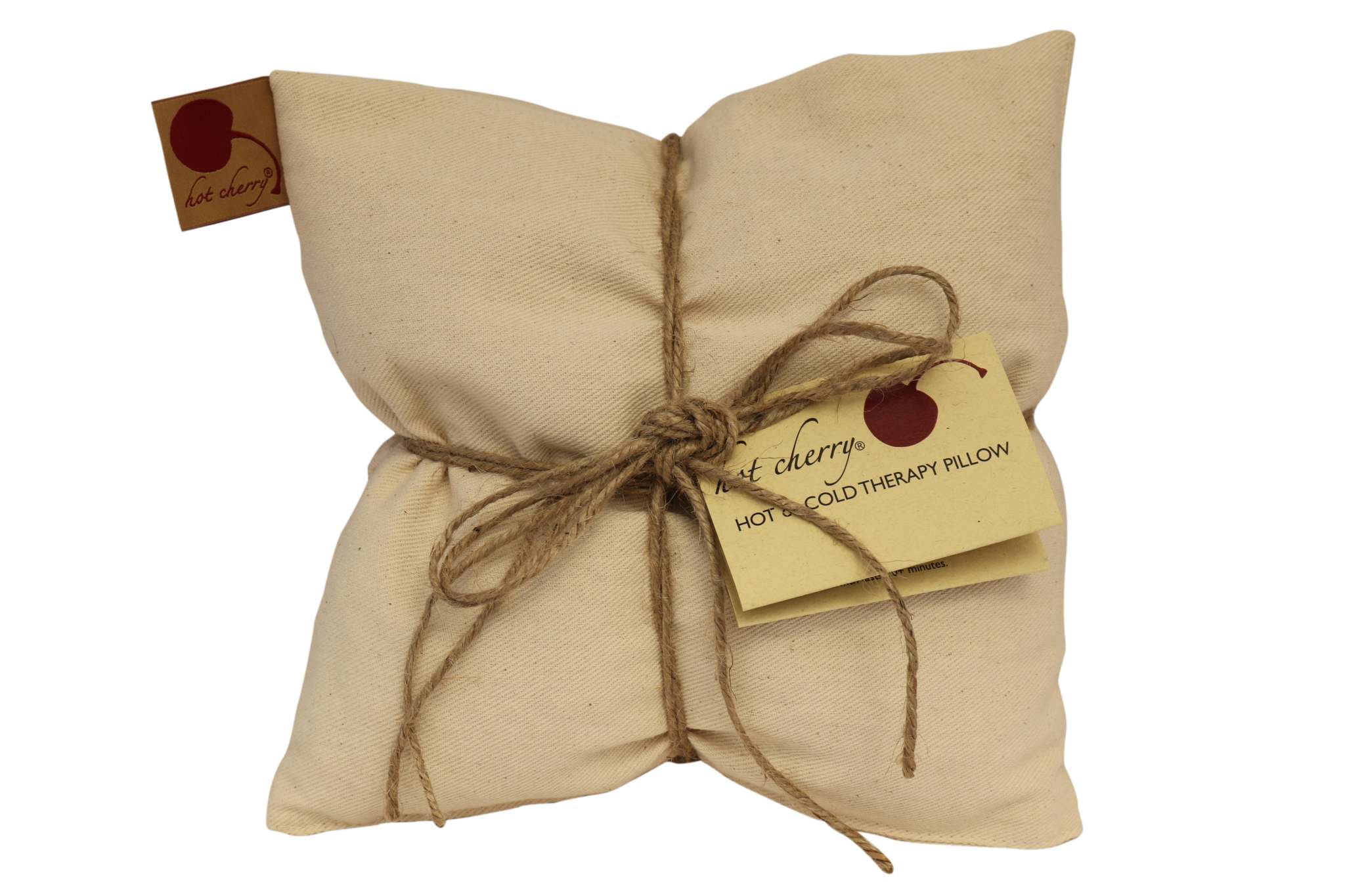Double Square Pillow in natural beige cotton with a soft woven texture, tied with rustic twine and a product tag