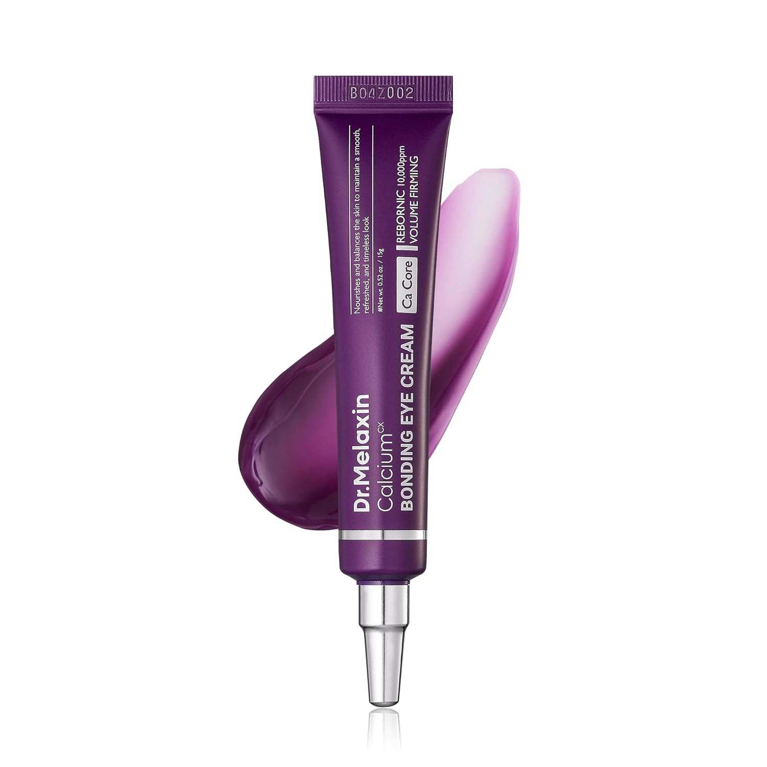 Dr. Melaxin Calcium Bonding Eye Cream in a purple tube with a pointed metal applicator tip