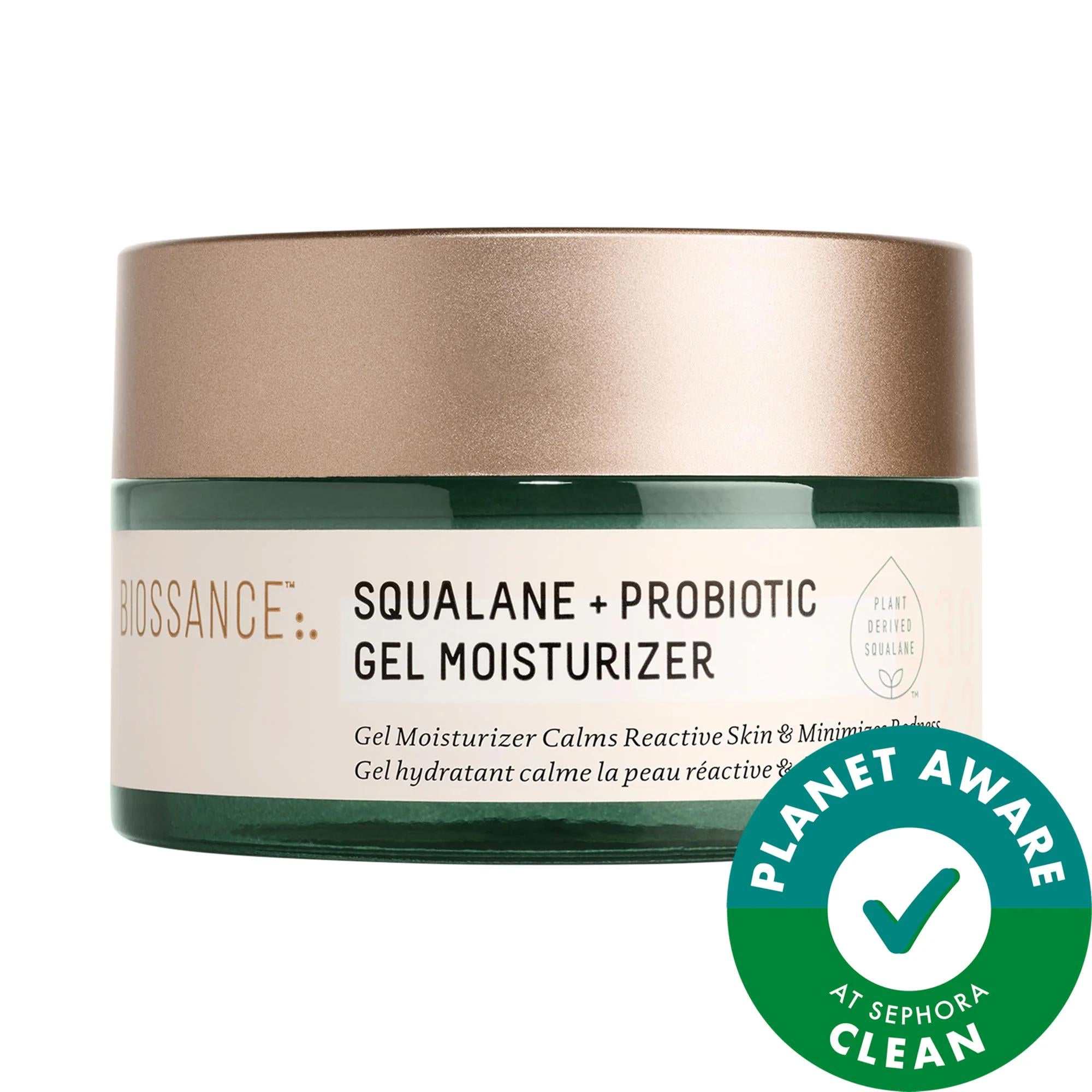 Drunk Elephant Protini Polypeptide Cream keyword on a green glass jar with a beige lid labeled squalane and probiotic gel moisturizer