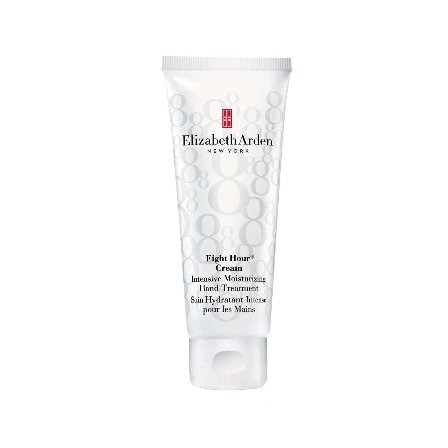 Elizabeth Arden Eight Hour Hand Cream, white 75ml tube with translucent patterned design and flip-top cap