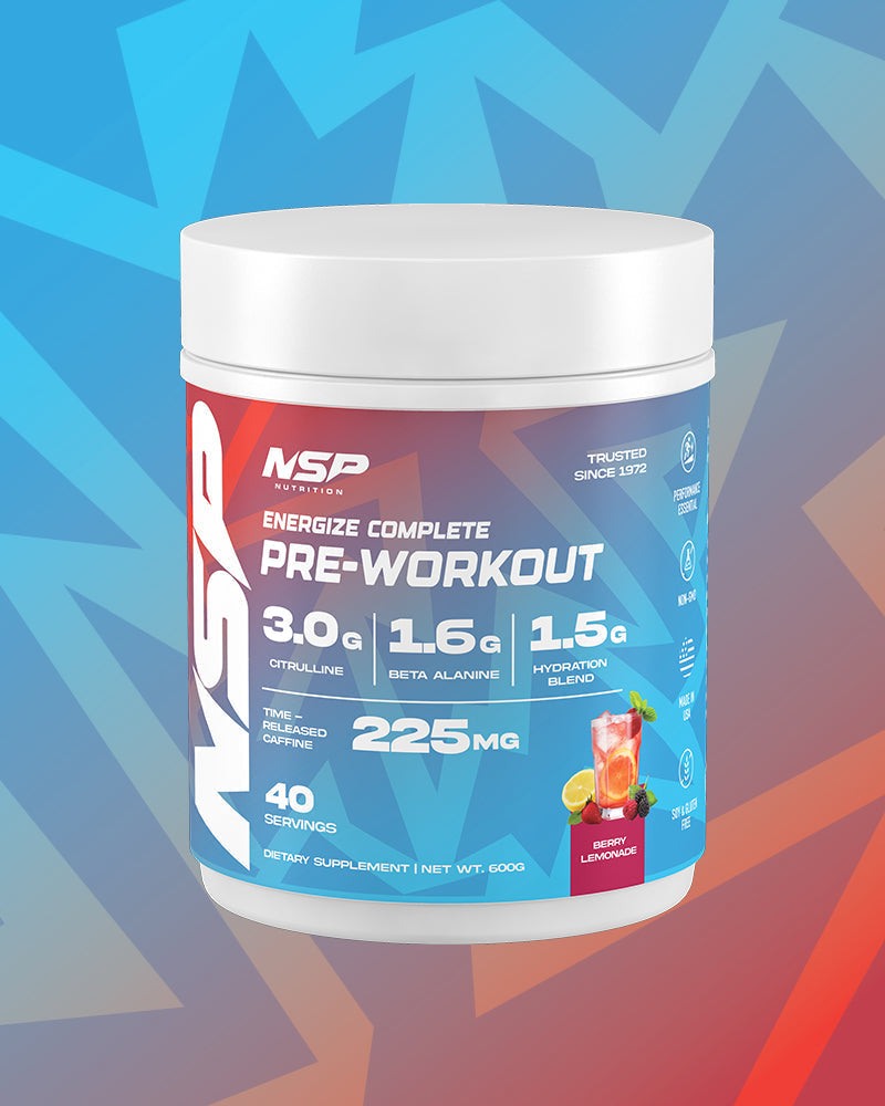 Energize Complete Pre-Workout Strawberry Guava flavor tub