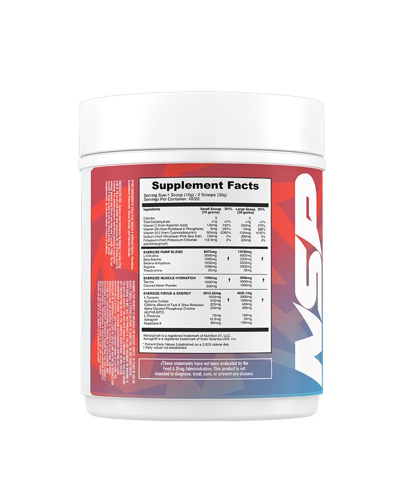 Energize Complete Pre-Workout strawberry guava flavor supplement tub