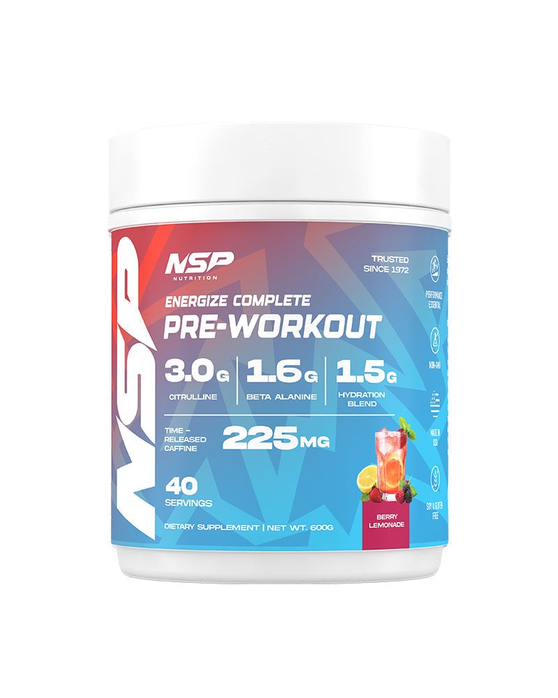 Energize Complete Pre-Workout supplement in Strawberry Guava flavor