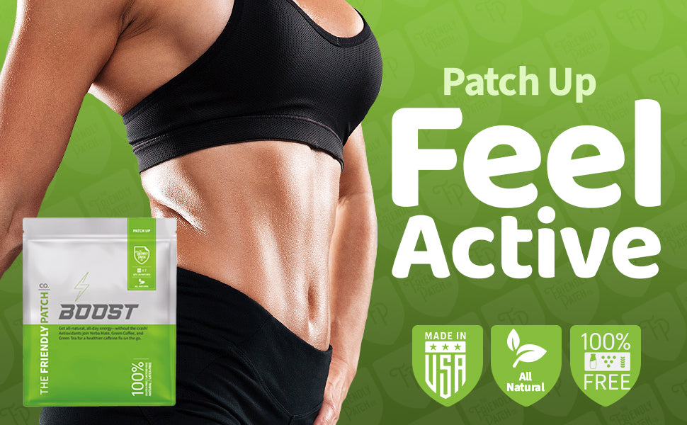 Boost Energy Patches: Caffeine, Guarana Green Tea Transdermal Energy - 28 Pack