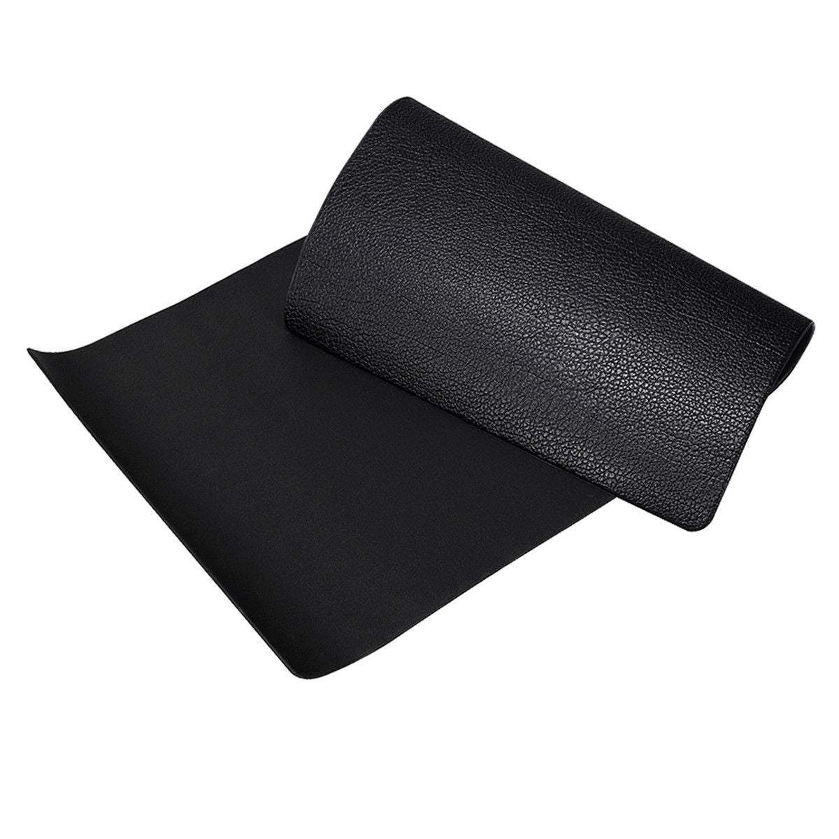 Black thickened high-density PVC Equipment Mat for Home with textured non-slip surface and water-resistant finish rolled partially flat.
