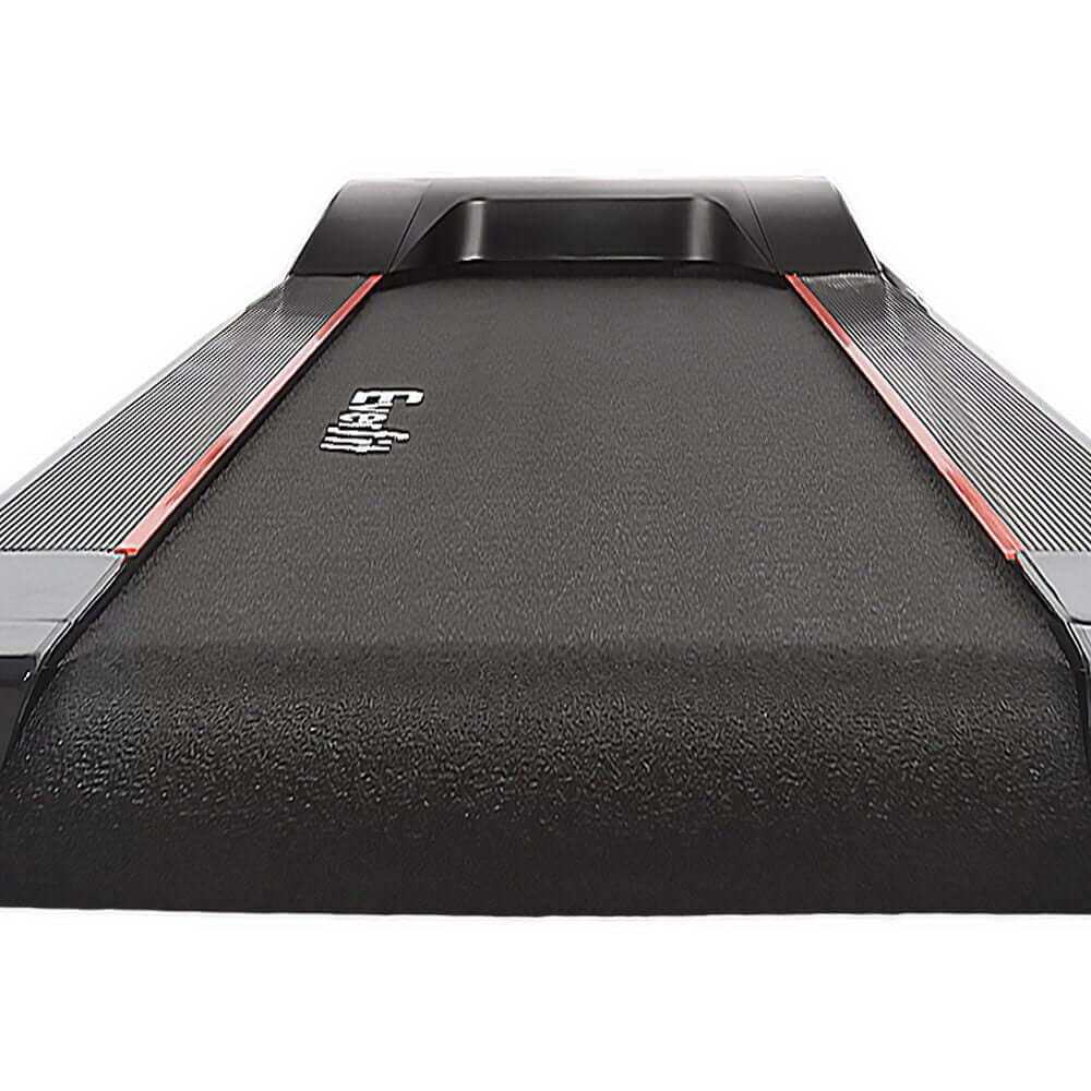 Everfit Treadmill featuring a black textured running belt with side rails and red accent lines for enhanced home gym exercise.