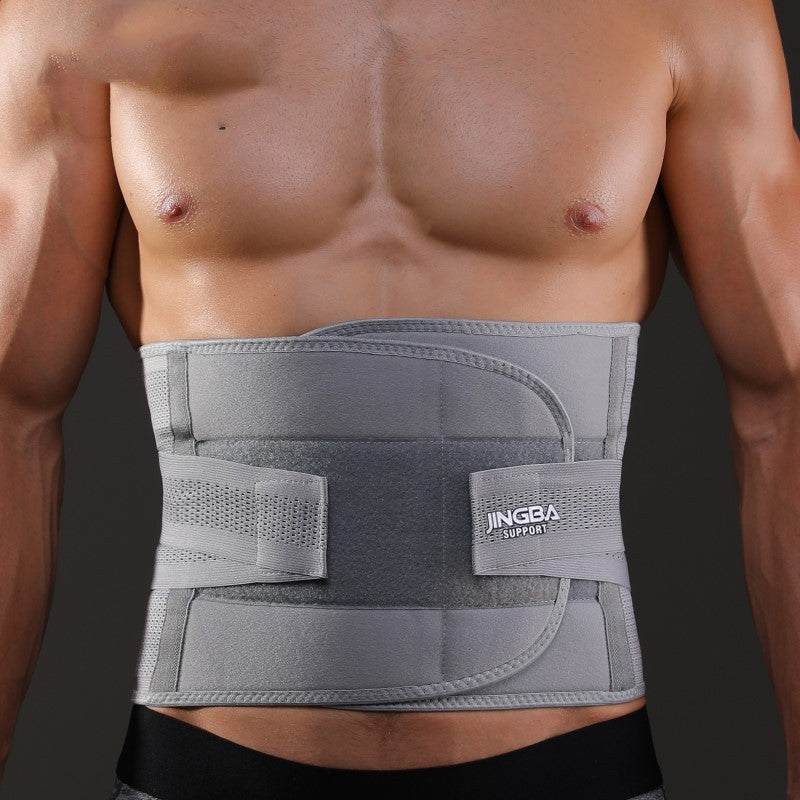 Exercise waist protection grey polyester fiber belt with adjustable straps and hook-and-loop fastener for fitness support