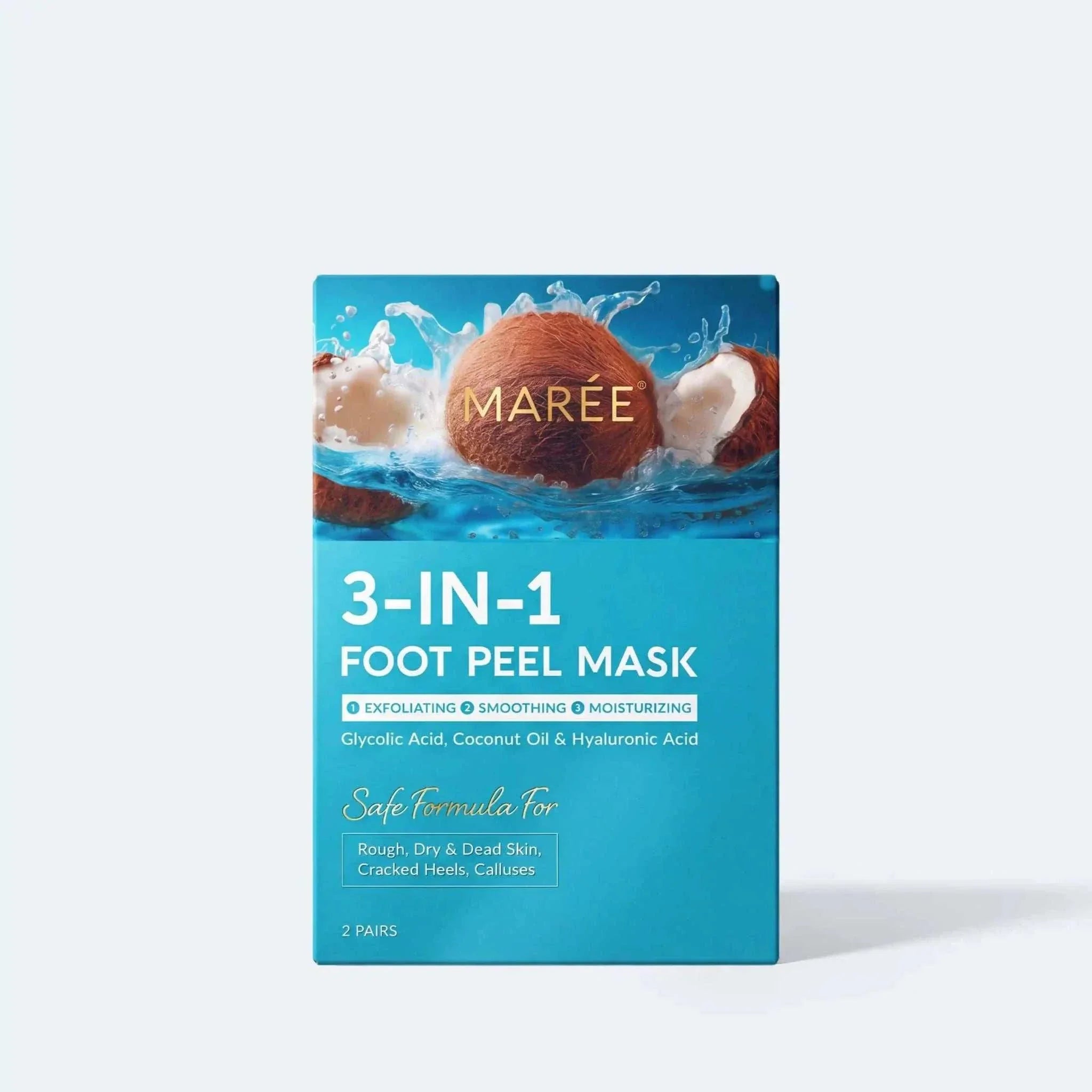 Marée 3-in-1 exfoliating and hydrating foot peel mask with coconut oil