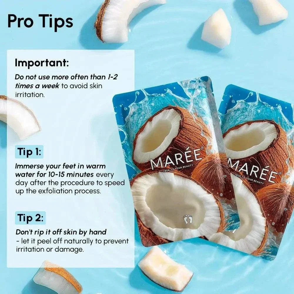 Marée 3-in-1 exfoliating and hydrating foot peel mask with coconut oil