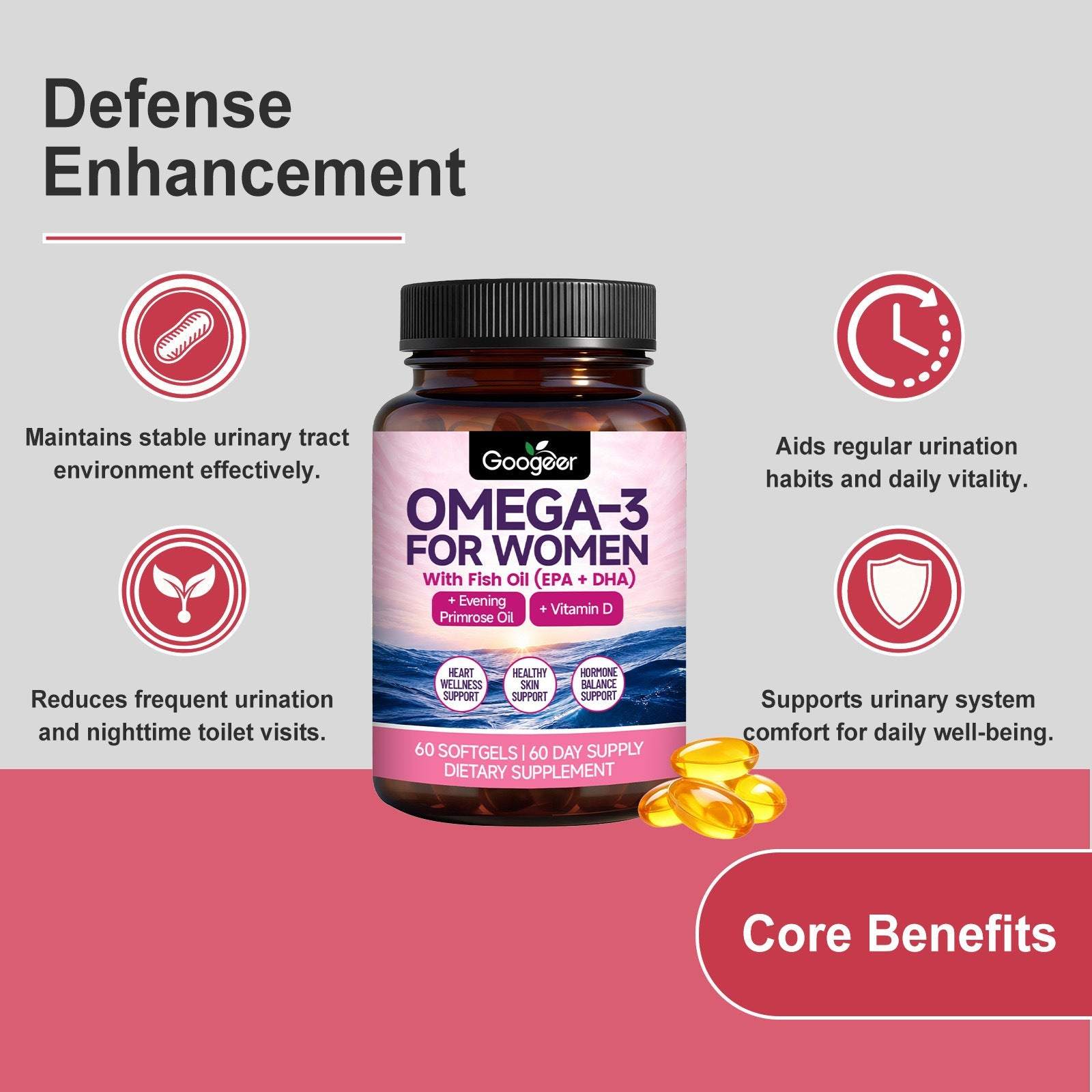 Bottle of fish oil capsules dietary supplement