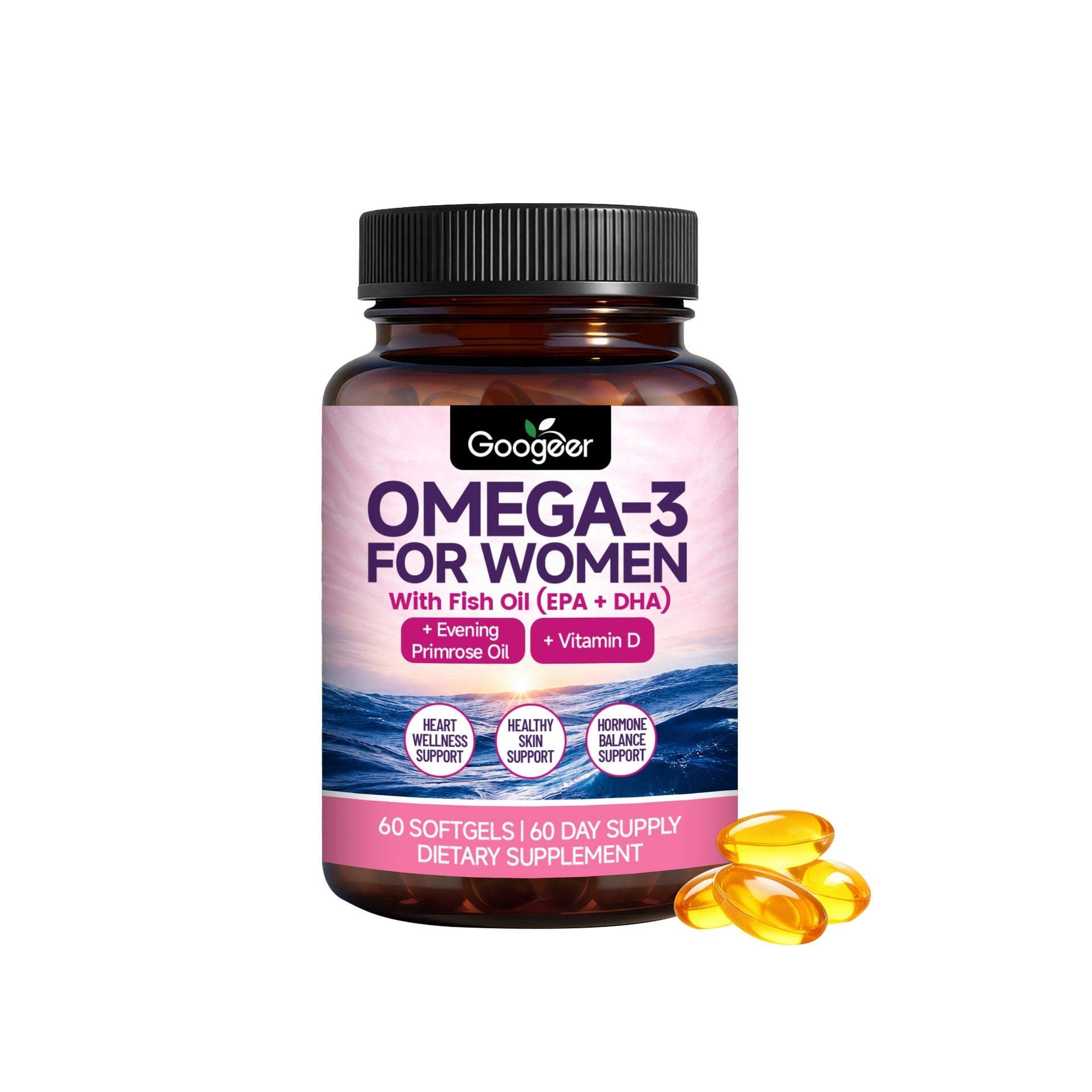 bottle of fish oil capsules omega-3 supplements