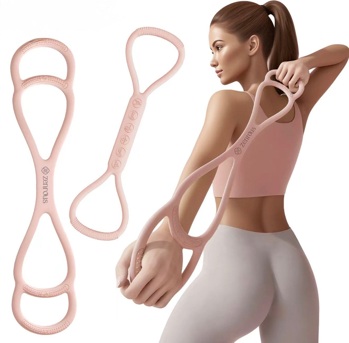 FlexTone Resistance Bands in light pink elastic with ergonomic 8-shaped design for full-body workouts and easy grip