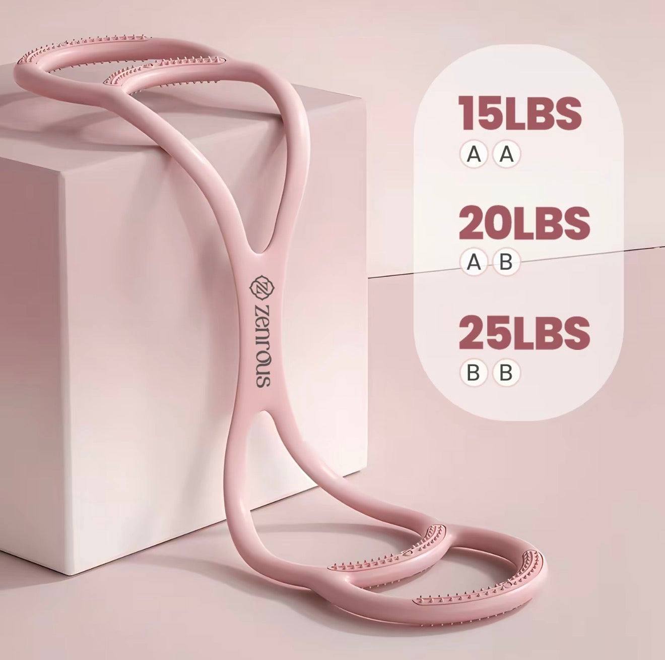 FlexTone Resistance Bands in light pink ergonomic 8-shaped design with non-slip textured grips and three resistance levels