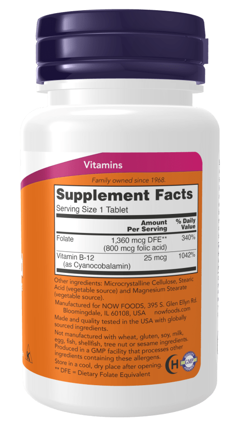 Folic Acid 800 mcg and Vitamin B-12 supplement tablets