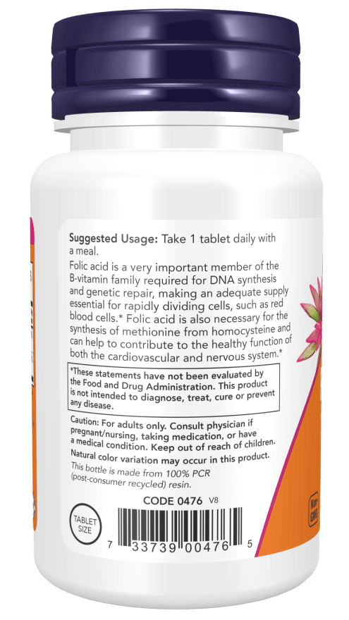 Folic Acid 800 mcg tablets with vitamin B-12 for healthy metabolism