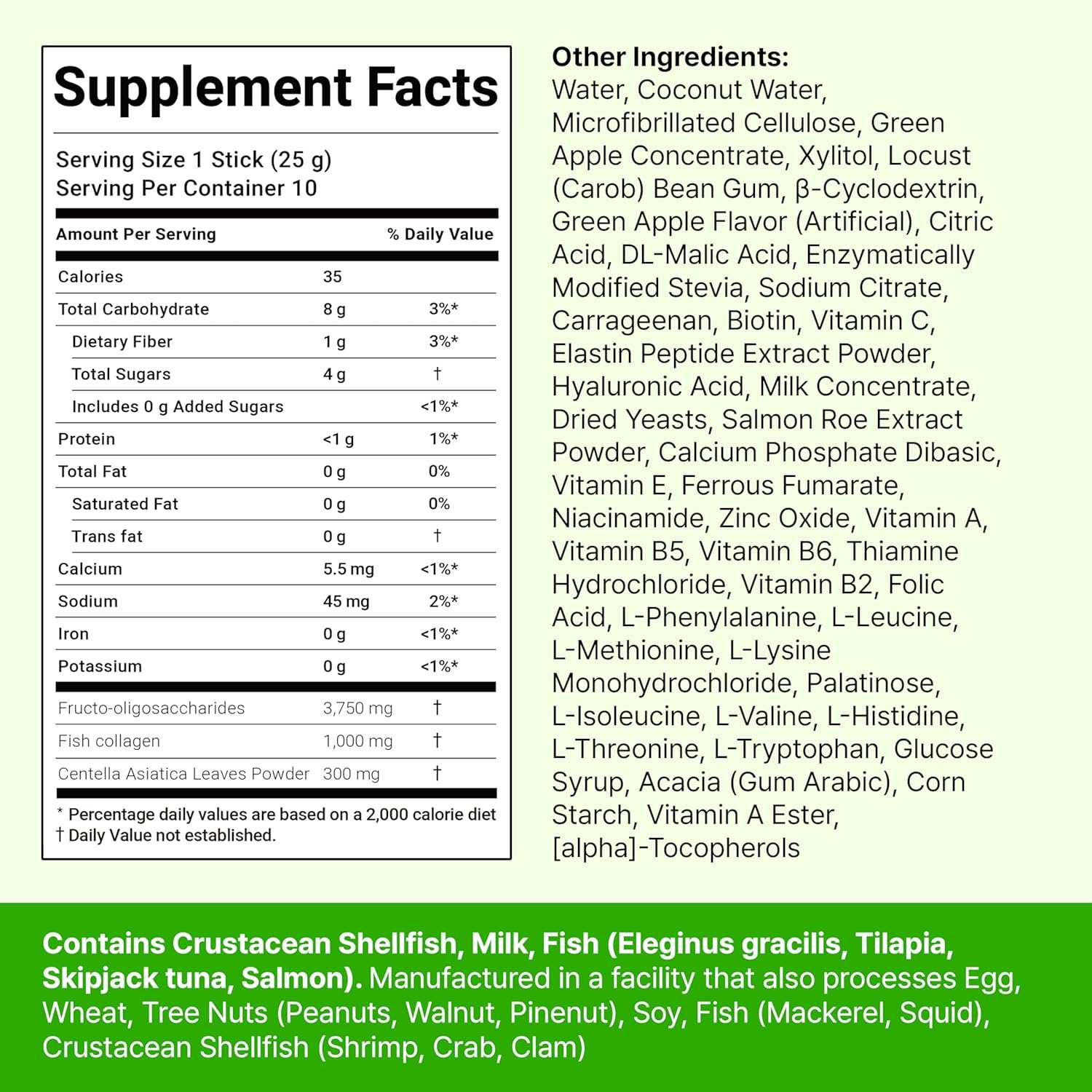 Foodology Collagen green and white edible collagen supplement box with nutritional facts and ingredients label