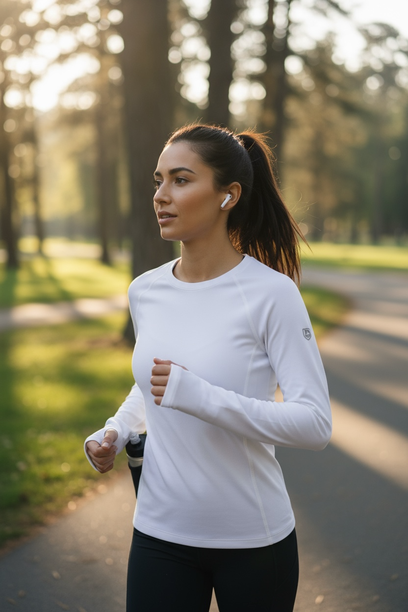 Foudy 2.0 Women's long sleeve athletic top in white, with a crew neckline, fitted cuffs and a small upper-arm detail