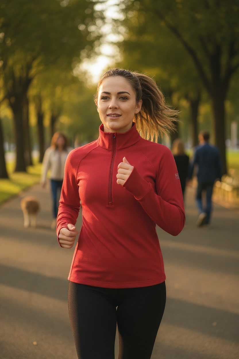 Foudy Mid-Weight Long Sleeve red performance top with a stand collar, front quarter zip and long sleeves