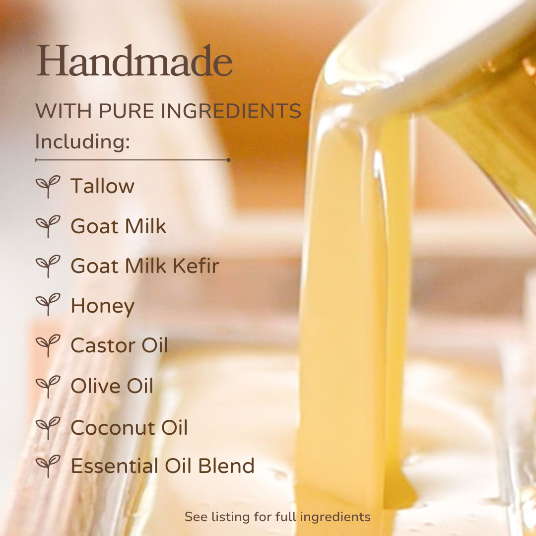 Fresh Face Cream Facial Bar, handmade cream-colored soap with illustrated tallow, goat milk, honey and oils
