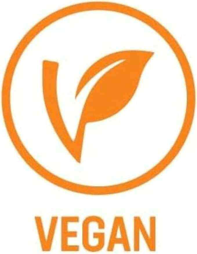 Orange vegan logo with a stylized leaf inside a circle indicating plant-based ingredients for Full Spectrum Multivitamin