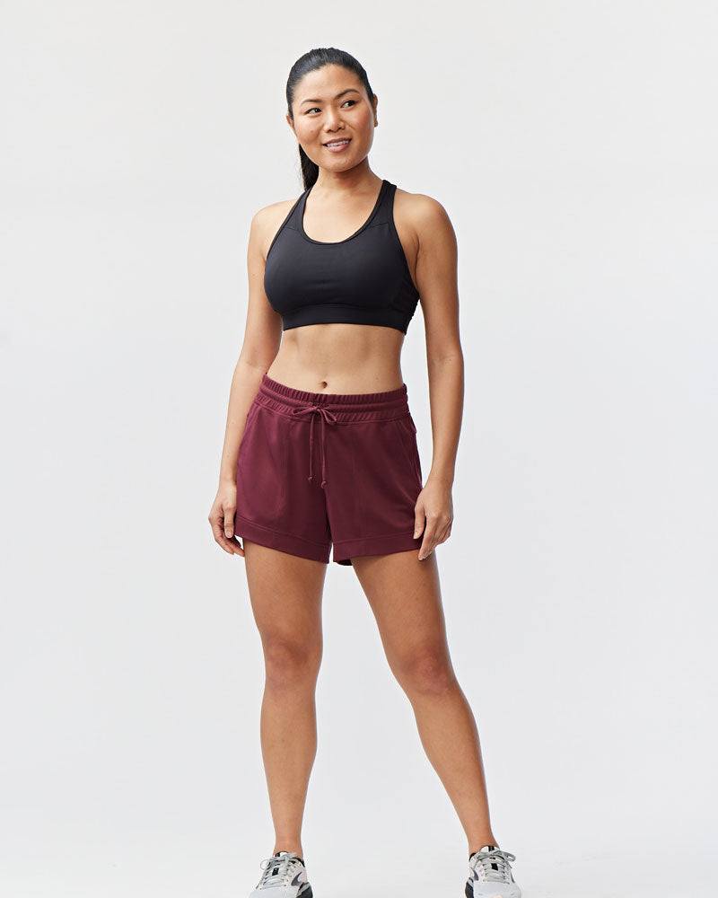 G5 Advance 4.5" Knit Short in burgundy knit fabric with an elastic drawstring waist and side vents
