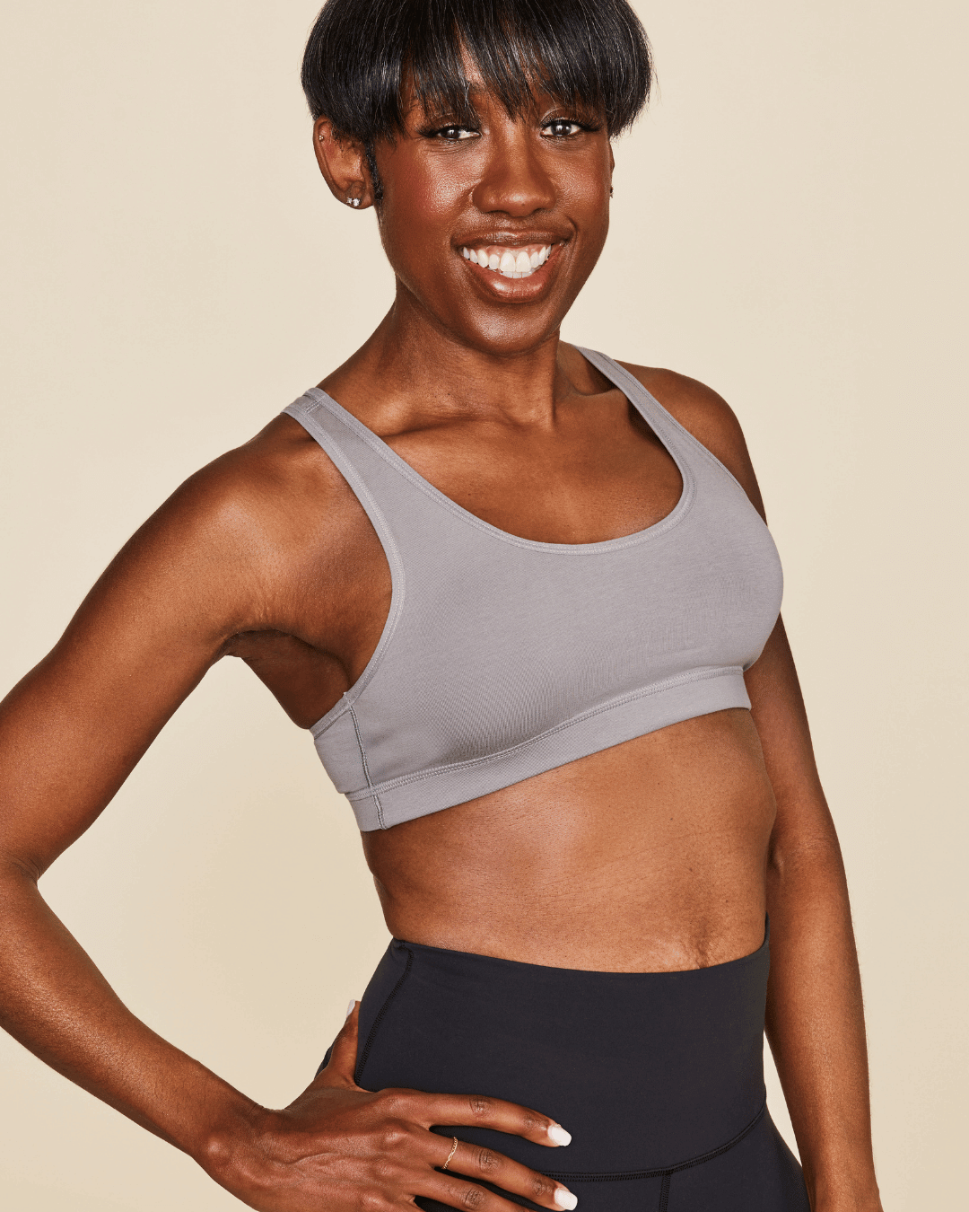 Glide Cotton Racerback Bralette in light gray with a smooth, solid-color finish, wide straps and a supportive underband