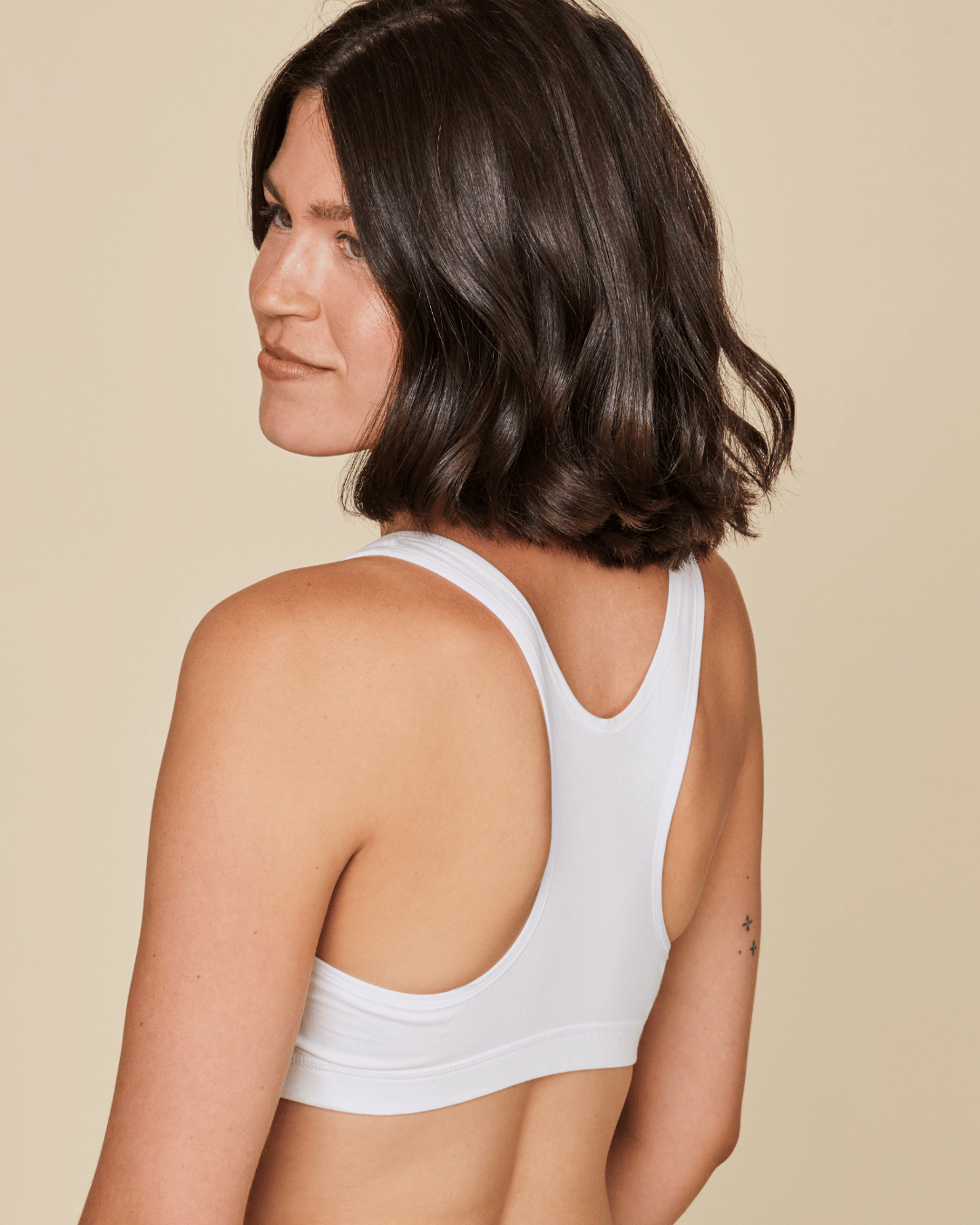 Glide Cotton Racerback Bralette in white cotton with a smooth finish, wide straps and a racerback design