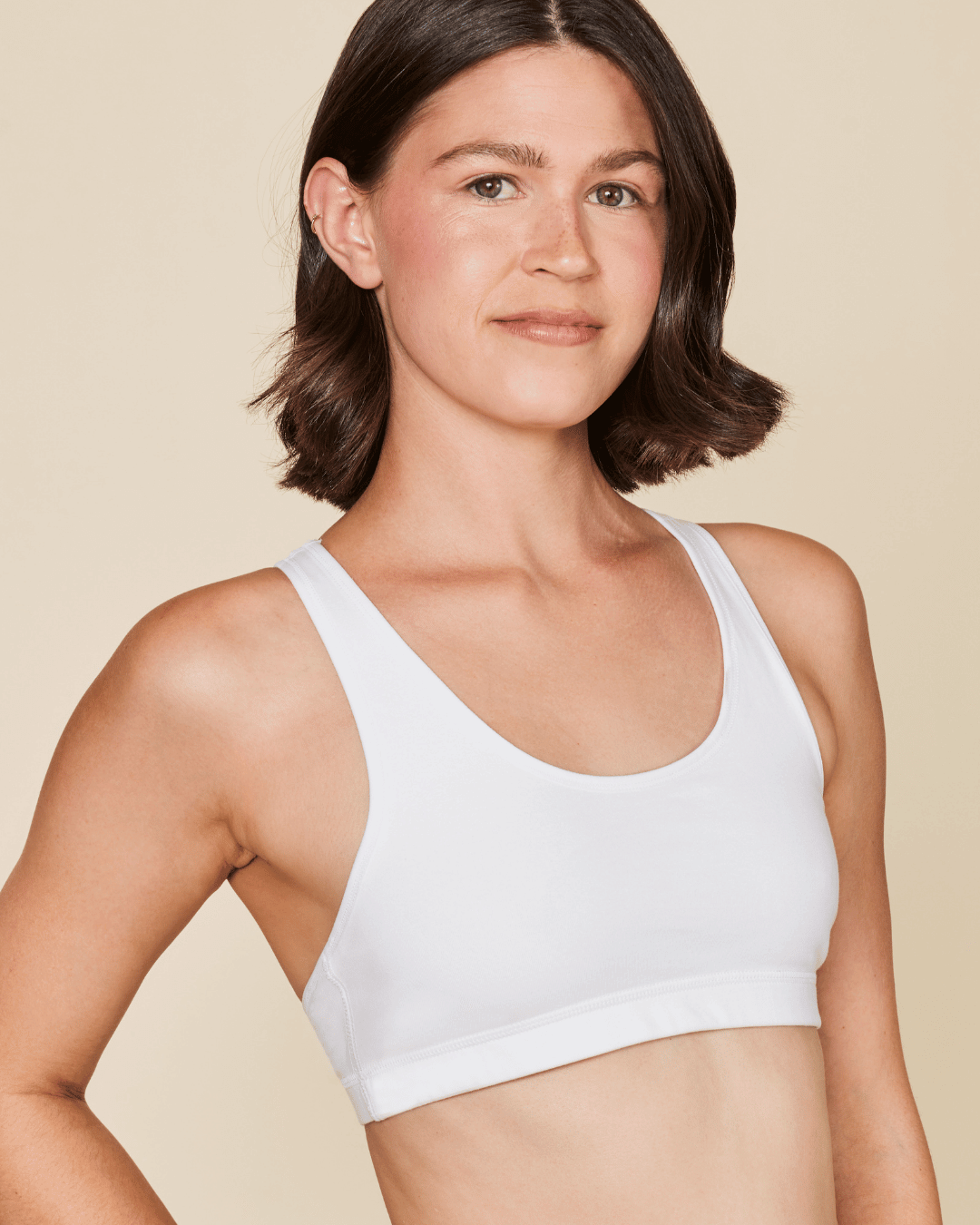 Glide Cotton Racerback Bralette in white with a smooth, solid-color finish, wide straps and a supportive underband