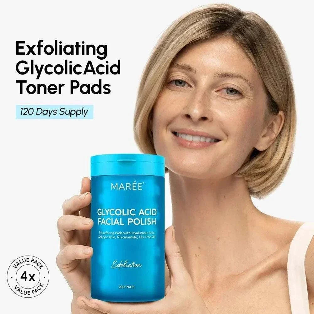 Glycolic acid face toner pads for exfoliating and glowing skin 200 pcs