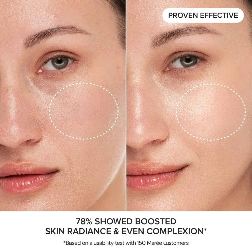 Glycolic Acid Pads skincare before-and-after graphic showing a woman's cheek with improved radiance and even complexion