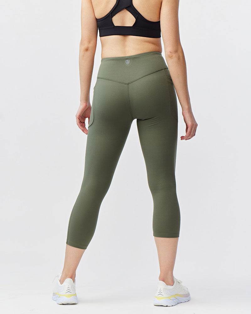 Go Again Crop Legging in olive green, with a smooth stretch fabric, high-rise waistband and cropped length