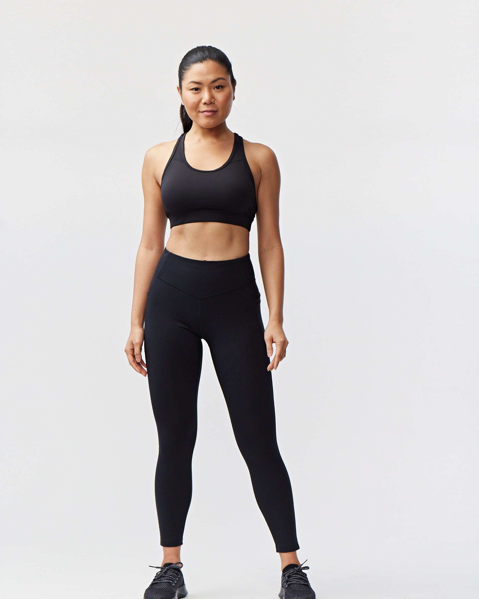Go Again Full Length Legging in black, with a smooth stretch fabric, high-rise waistband and ankle-length fit