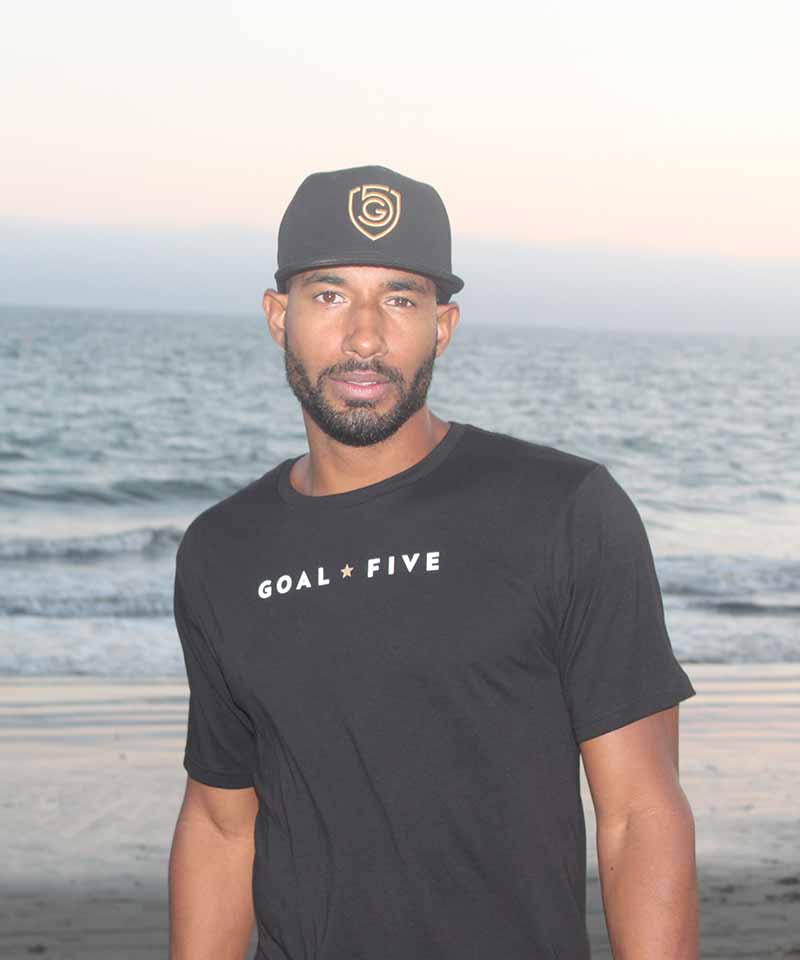 Goal Five Men's Black Cotton T-Shirt with short sleeves, crew neck, and white GOAL FIVE chest lettering