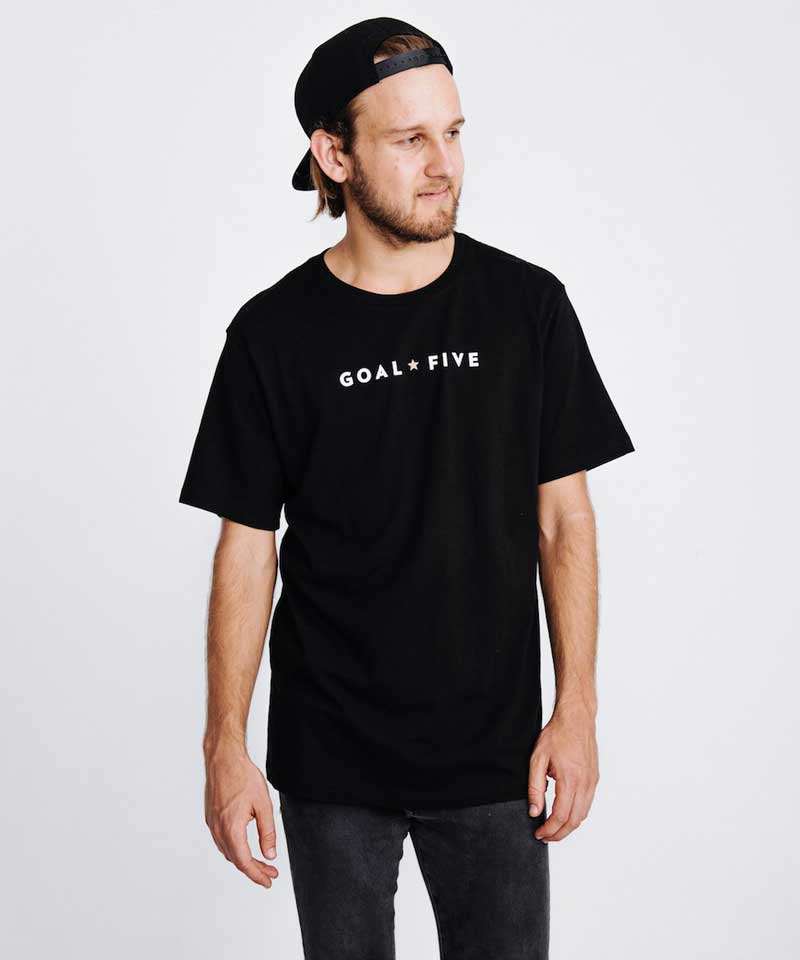 Goal Five Men's Black Cotton T-Shirt with a simple crew neck and small white GOAL FIVE chest logo