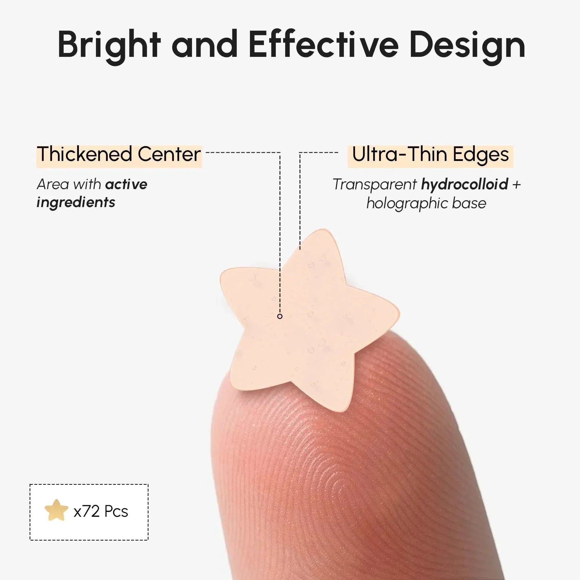 Gold Star Pimple patches in a pale peach star shape, with a thickened center and ultra-thin transparent hydrocolloid edges.