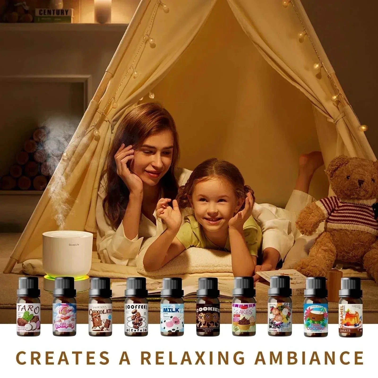 Assortment of 20 gourmet essential oils bottles for perfumes and candles