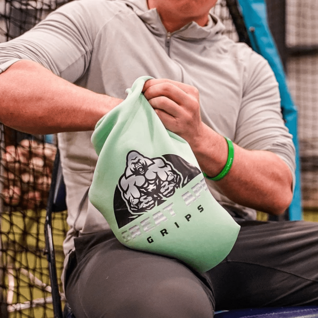 GREAT APE GRIPS mint green neoprene training bag with gorilla logo and printed branding