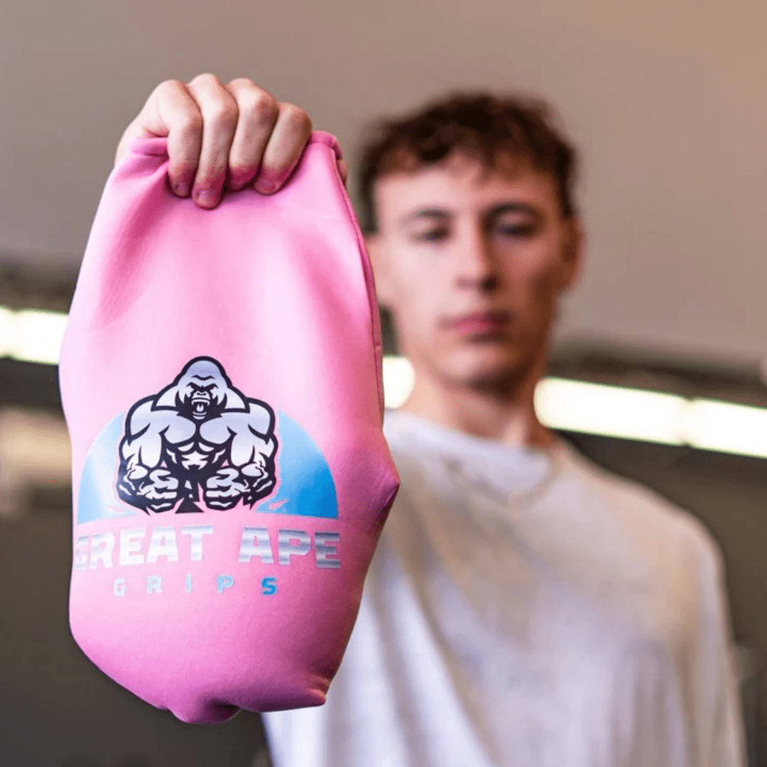 GREAT APE GRIPS pink neoprene grip training bag with gorilla logo and printed branding