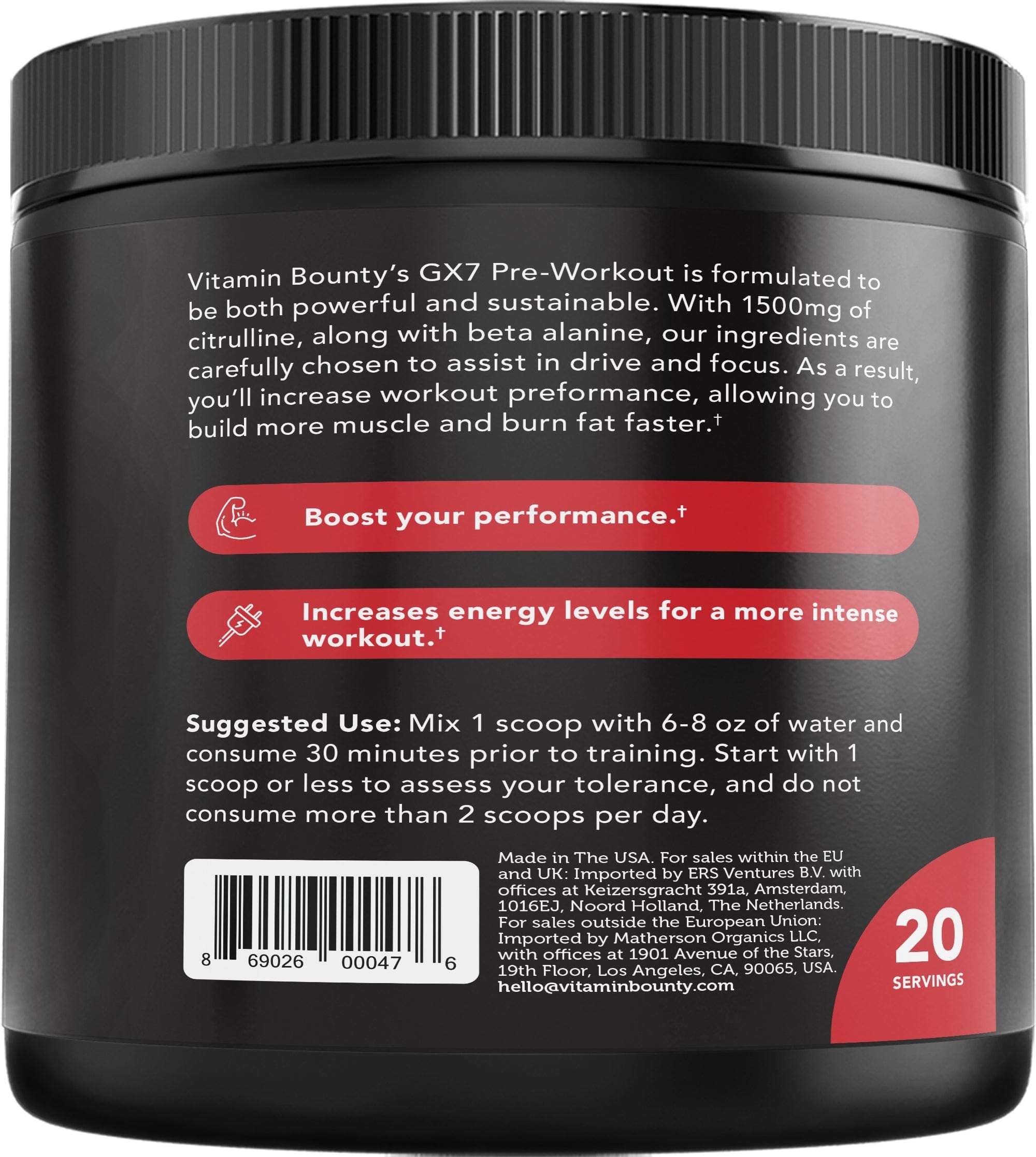 GX7 Pre-Workout Watermelon flavor supplement for energy and focus